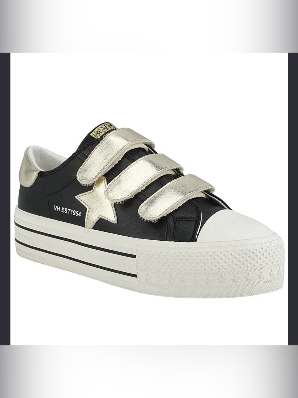 NEW Vintage Havana Black and Metallic Gold Velcro Sneaker Size 5.5